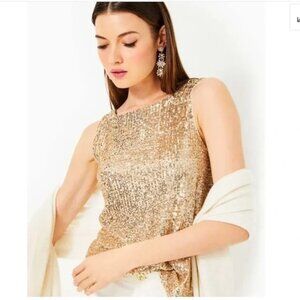 NWT Lilly Pulitzer Jaret Knit Top gold metallic treasure box sequin Size Small